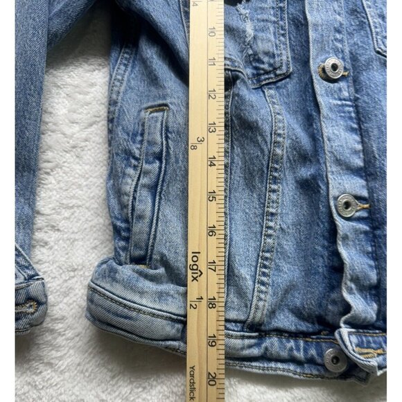 Art Class Denim Jacket Kids Girls 7/8 Blue Distressed Button Up w/Pockets - Picture 3 of 7